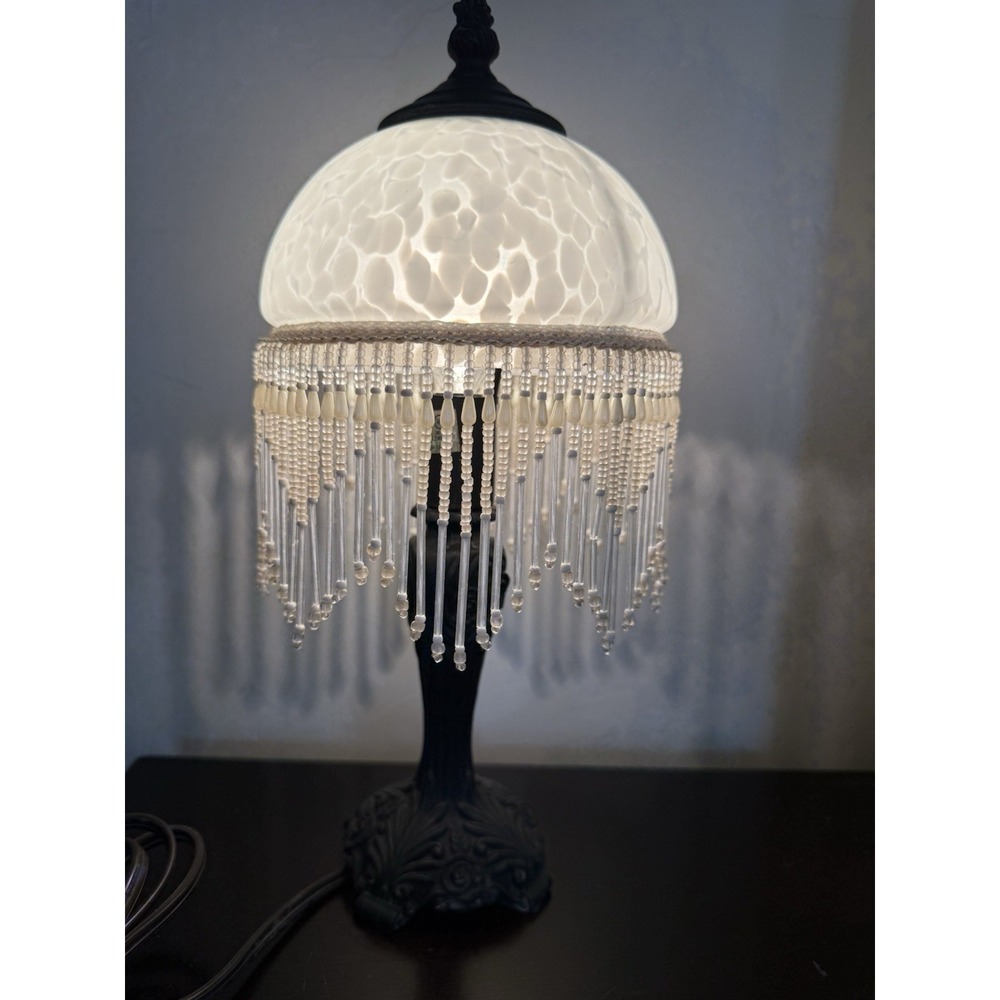 Vintage BEADED BEADS PEARLS LAMPSHADE LAMP ROSES LEAVES APPROX 13 1/2"